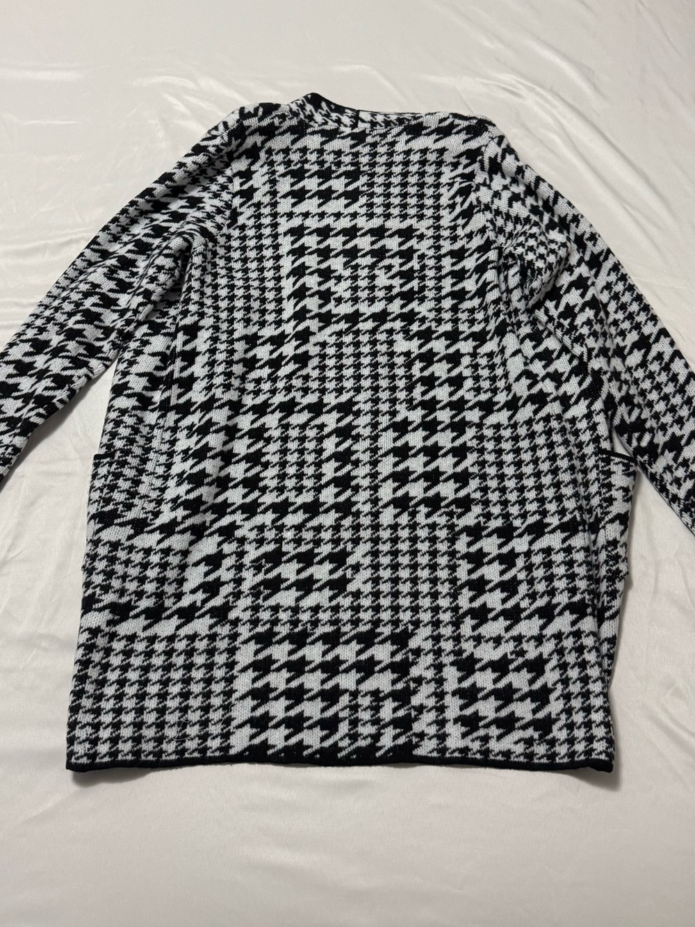 Nine West Houndstooth Open Front Long Duster Cardigan Sweater Size Large - Picture 5 of 5